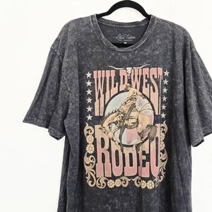 Lotus Rodeo Wild West Southwest Horse Charcoal Gray Tee Top, XL